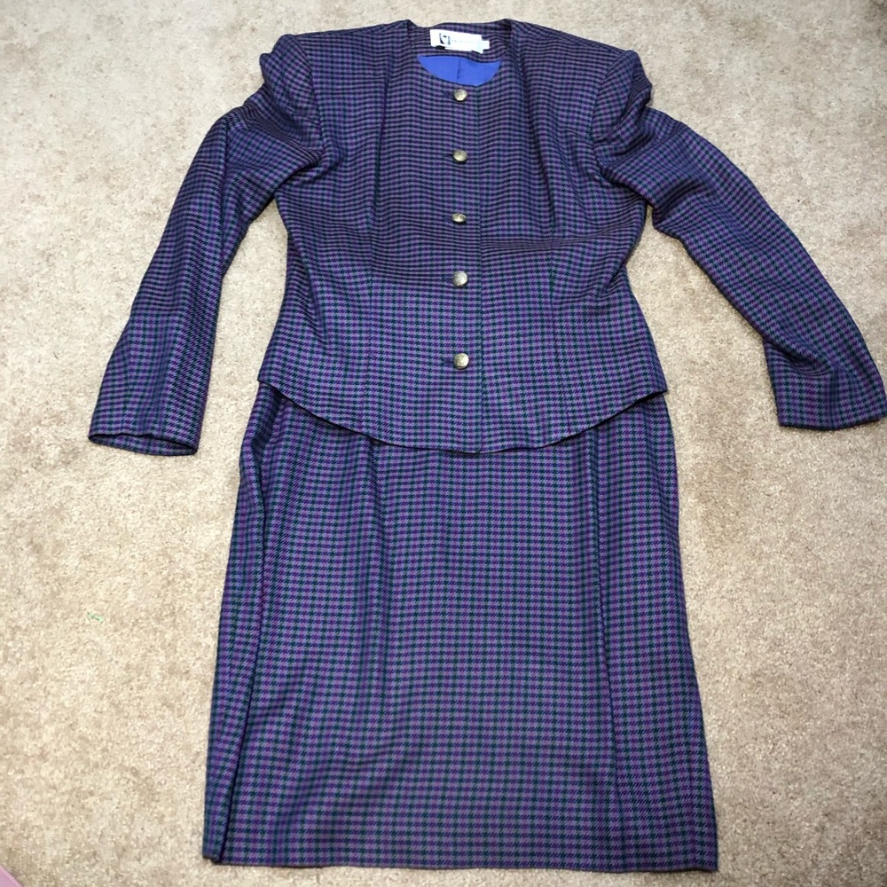 Vintage Purple Plaid Skirt Suit, Size 8